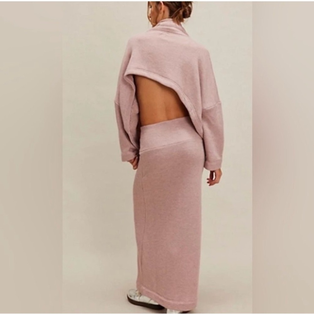 Free People Milley Co-Ord Open Back Pink Sweater and Skirt Set